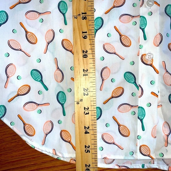 Lands end size 8 no iron supima button down sleeveless blouse tennis rackets - Picture 7 of 10